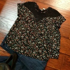 LC black floral vintage inpired top